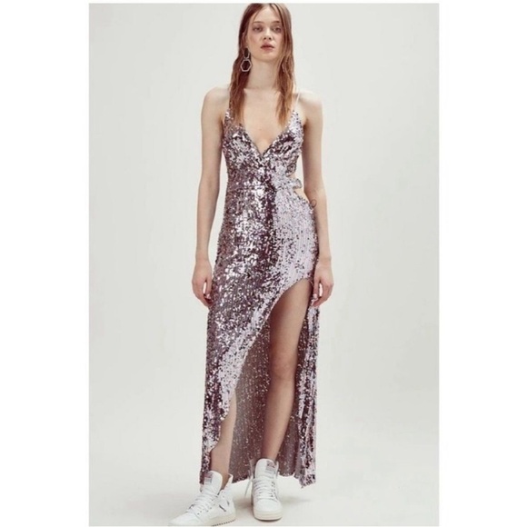 For Love & Lemons Showtime Sequin Maxi Dress Size M Pastel Sparkle Cutout Formal - Picture 5 of 16